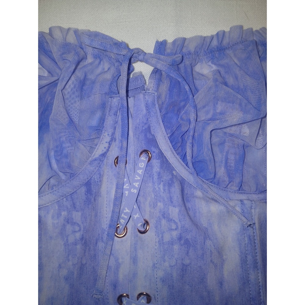 Savage X Fenty Blue Marble Lace Up Corset Mini Dress Sheer Mesh XL - Picture 5 of 13